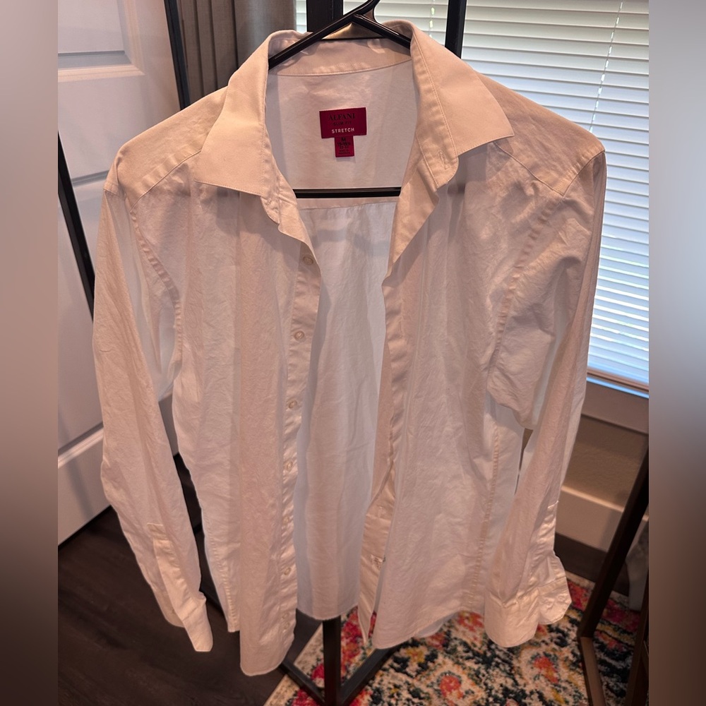Alfani White Stretch Button-Up Shirt